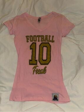 Pink "Football 10 Freak" Girls' V-Neck Tee